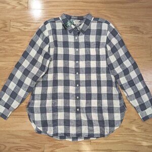 L.L. Bean Women's Premium Washable Linen Shirt Tunic Plaid